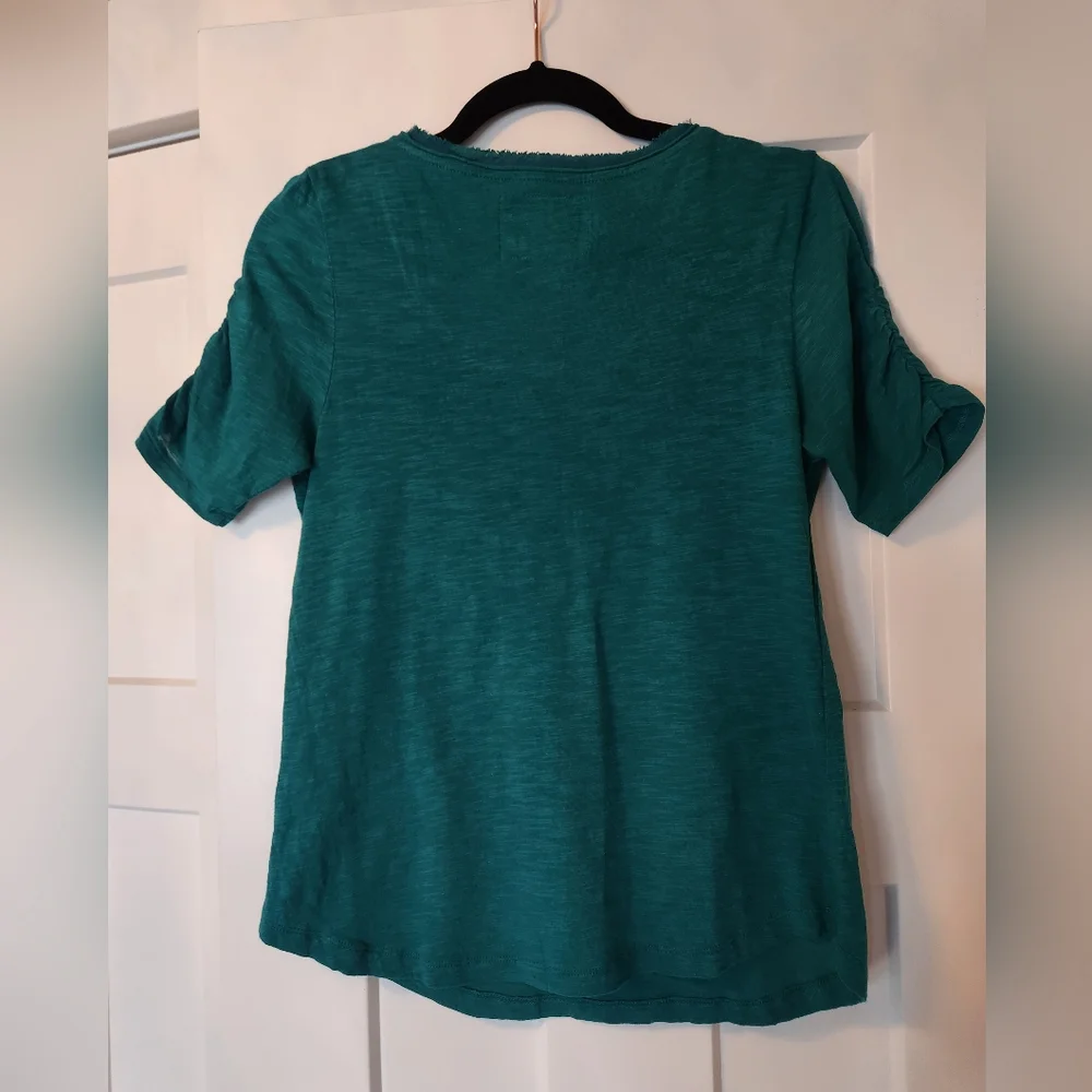 Anthropologie Delleta Green Beaded Top sz S Shirt Blouse teal boho maximalist - Picture 3 of 6